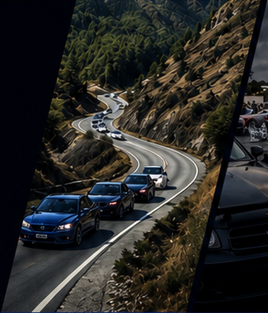 Performance cars on a mountain rally road